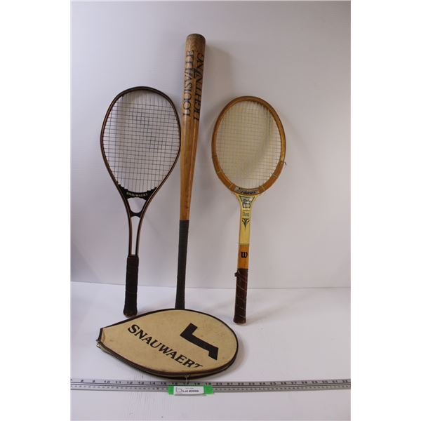 Louisville Lighting Baseball Bat & (2) Tennis Rackets: Snauwaert & Wilson