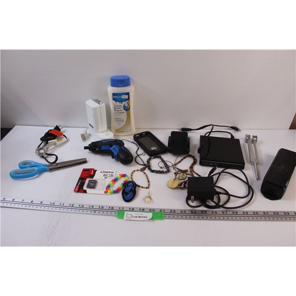 Lot: Mastercraft Battery Screwdriver, Zig Zag Scissors, Bracelets, Misc.