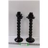 Image 1 : (2) Black Tall Candle Holders - 13" Tall - One Damaged, see pictures