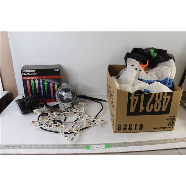 Christmas Light Star, Box Of Christmas Lights, (2) Christmas Light Projectors, Snowman Blow Up Chris