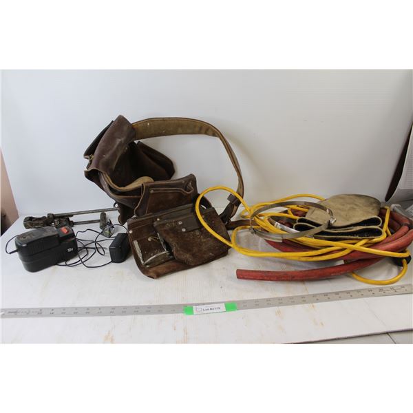 Leather Tool Belt, Extension Cord, Hose, 18v Battery Charger, Welding Mits