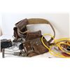 Image 3 : Leather Tool Belt, Extension Cord, Hose, 18v Battery Charger, Welding Mits