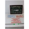 Image 1 : (3) Gag Plastic Signs - 10" x 7 1/2", Fishing Gag Metal Sign - 17" x 12"