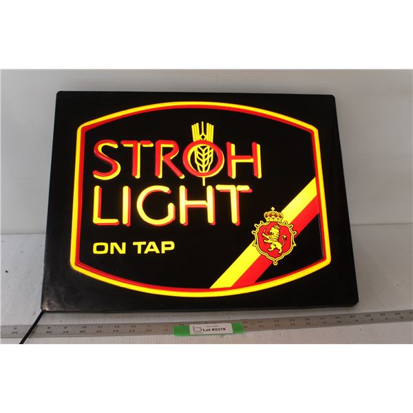 Stroh Light On Tap Neon Sign - 20 1/2" x 15 1/2" - Tested Powers On