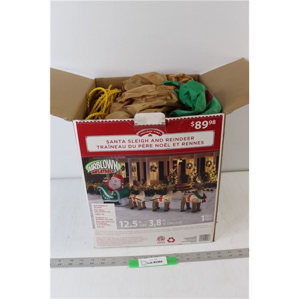 Christmas Holiday Santa Sleigh and Reindeer Blow Up Decoration - As Is