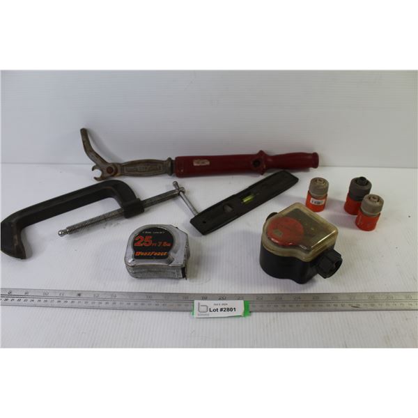 Nail Puller - Clamp - Level - 25' Measuring Tape - Water Hose Timer - (3) Fast-off Garden Hose Ends