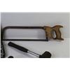 Image 3 : Incomplete Socket Set - Vintage Hack Saw - Rubber Mallet - Vintage Hand Drill