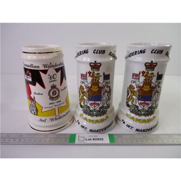 (3) Large Beer Steins-Canadian Forces in Germany-"Wandering Club"-walking, hiking club