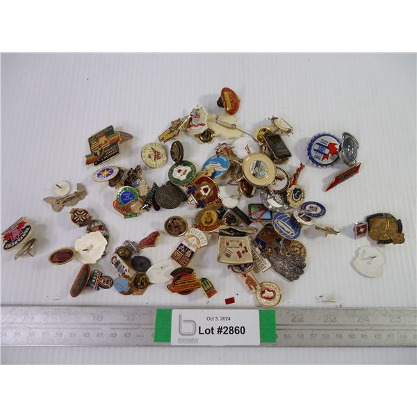 Large Lot of assorted Souvenir Pins-most have no metal backing