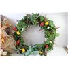 Image 2 : (2) Wreaths - Flowered Basket - Flowered Wheel Barrow