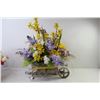 Image 4 : (2) Wreaths - Flowered Basket - Flowered Wheel Barrow