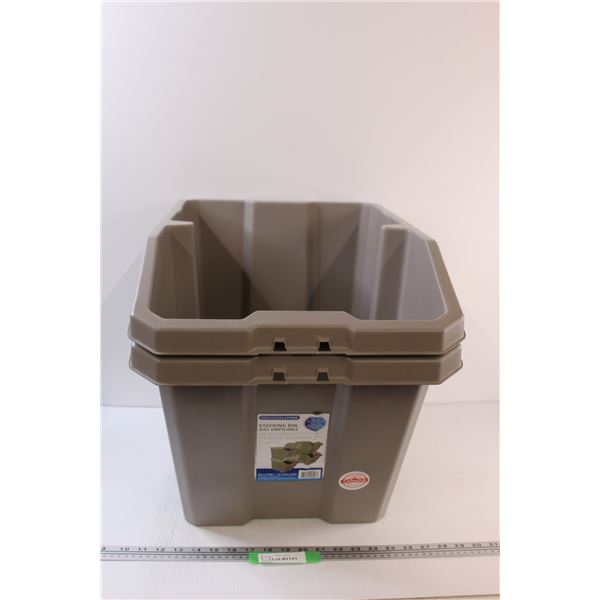 * (2) Stacking Tote Bins - 18 Gallon Size - No Lids