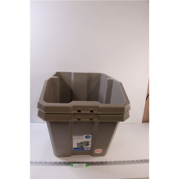 * (2) Stacking Tote Bins - 18 Gallon Size - No Lids