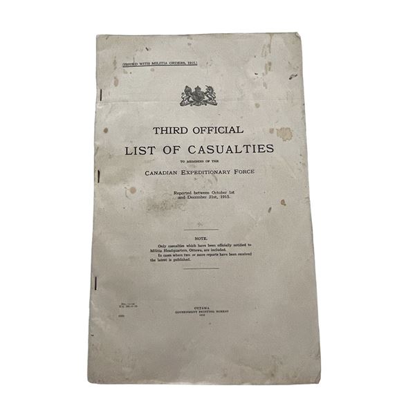 WW1 Third Official List of Casualties to members of the CEF. 