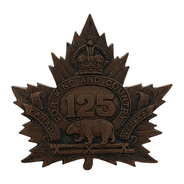 WW1 CEF 125th Battalion, For King and Country, Cap Badge