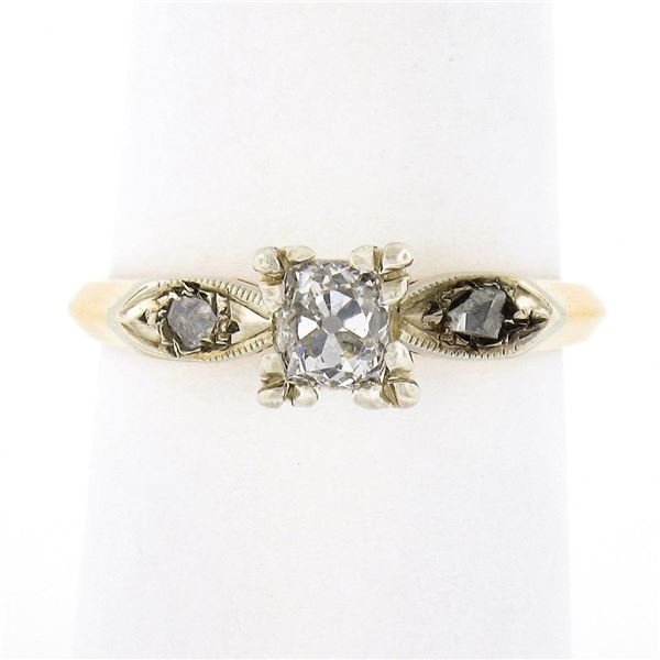 Antique Edwardian 14K TT Gold 0.53 ctw Cushion Peruzzi Cut Diamond Engagement Ri