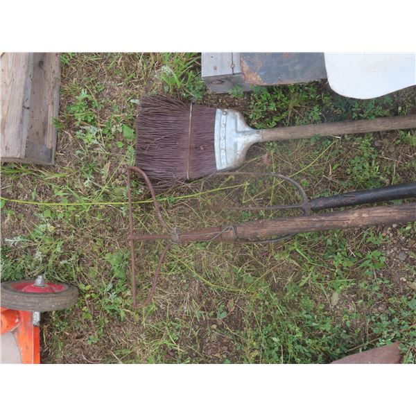 rake, broom, pitch fork
