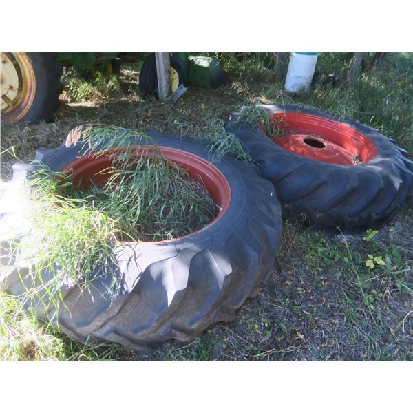 two tractor tires and rims 18.4-38