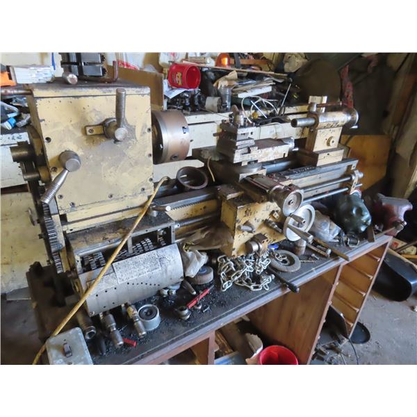 metal lathe, table and all accessories  - looks to be complete