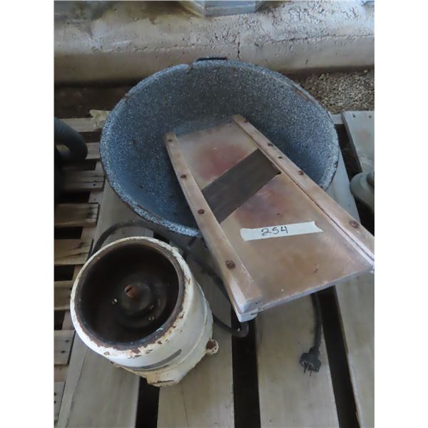 wash basin, cabbage shredder, cream seperator base