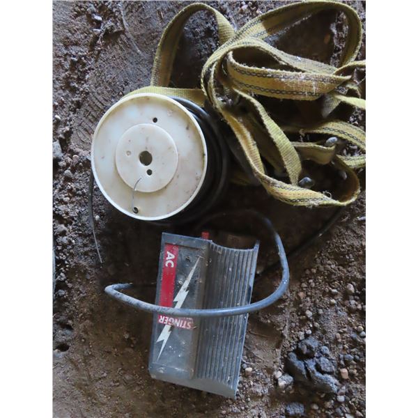 electric fencer (untested), strap and roll of cable wire