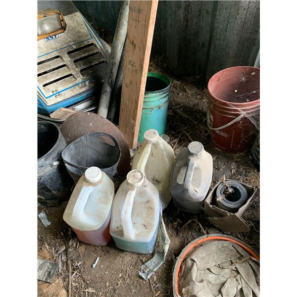 lot of assorted fluids and pails