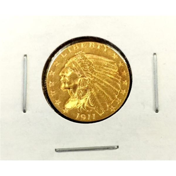 1911 $2.5 Gold Indian in 2x2 XF AU Grade