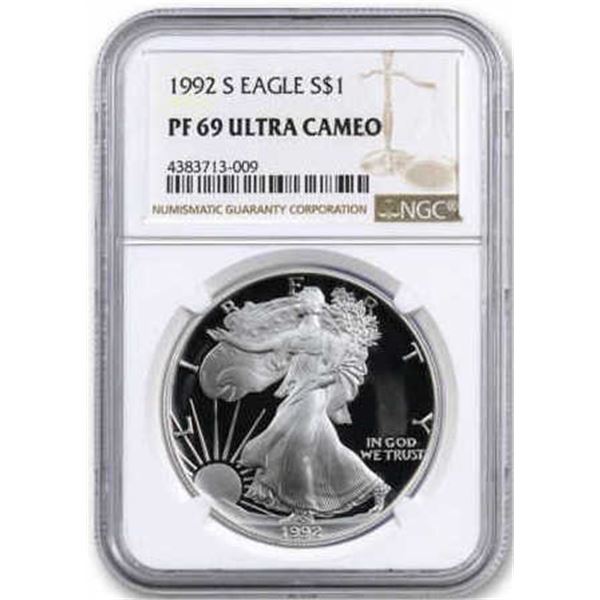 1992 S PF69 Ultra Cameo Silver Eagle NGC