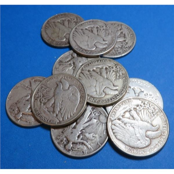 (10) Random Date Walking Liberty Half Dollars