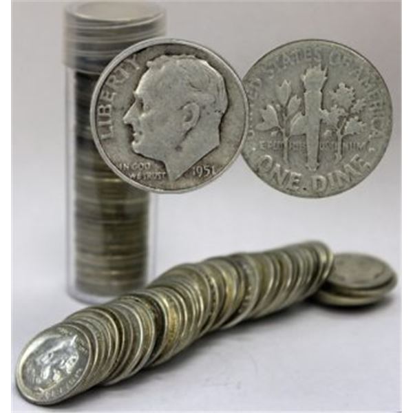 (50) 90% Silver Roosevelt Dimes in Roll