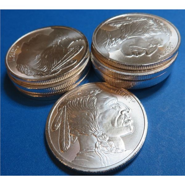 (10) 1 oz Buffalo Design Silver Rounds