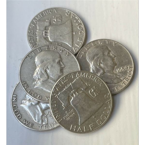 (5) Random Date/Grade Franklin Half Dollars