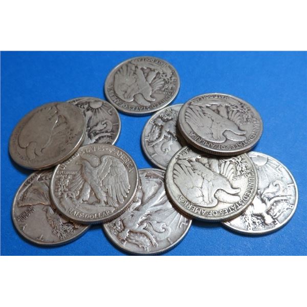 (10) Random Date Walking Liberty Half Dollars