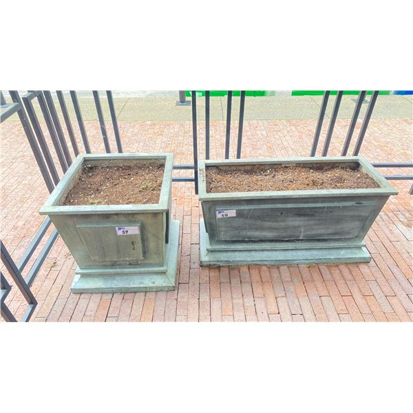 22" SQUARE METAL COMMERCIAL OUTDOOR PLANTER & 39"L X 16" X 20"H RECTANGULAR METAL OUTDOOR PLANTER