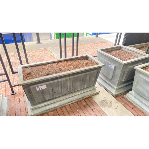 22" SQUARE METAL COMMERCIAL OUTDOOR PLANTER & 39"L X 16" X 20"H RECTANGULAR METAL OUTDOOR PLANTER