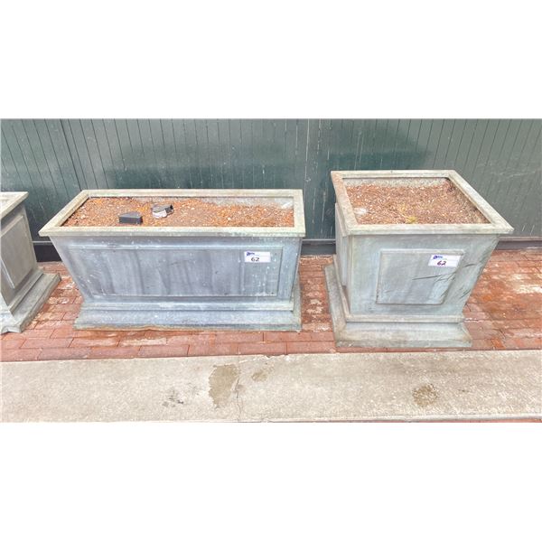 22" SQUARE METAL COMMERCIAL OUTDOOR PLANTER & 39"L X 16" X 20"H RECTANGULAR METAL OUTDOOR PLANTER