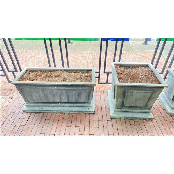 22" SQUARE METAL COMMERCIAL OUTDOOR PLANTER & 39"L X 16" X 20"H RECTANGULAR METAL OUTDOOR PLANTER