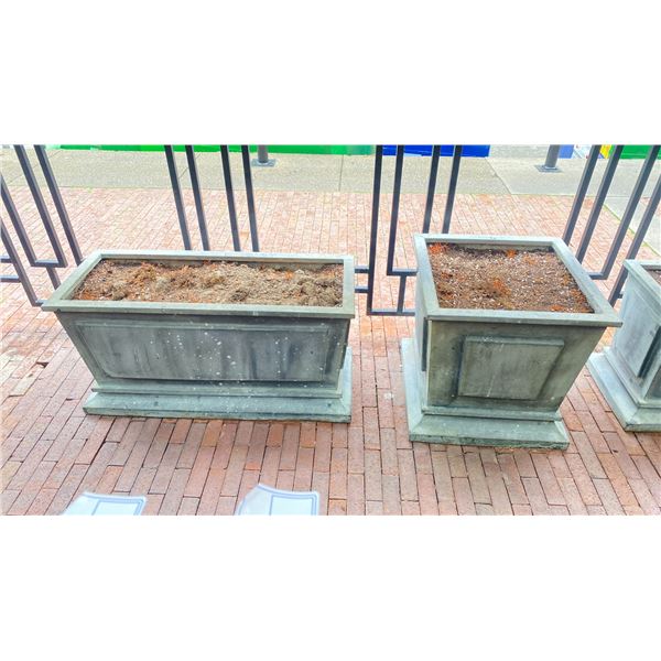 22" SQUARE METAL COMMERCIAL OUTDOOR PLANTER & 39"L X 16" X 20"H RECTANGULAR METAL OUTDOOR PLANTER
