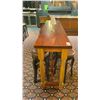 Image 2 : WOODEN 92"W X 21"D X 42 1/2"H BAR TABLE WITH 8 DARK WOOD BROWN LEATHER TOP STUDDED BAR STOOLS & 2