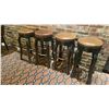 Image 2 : 4 DARK WOOD BROWN LEATHER TOP STUDDED BAR STOOLS