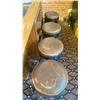 Image 3 : 4 DARK WOOD BROWN LEATHER TOP STUDDED BAR STOOLS