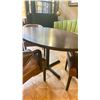Image 2 : DARK WOOD 54"W X 36" OVAL TABLE WITH 3 DARK WOOD BROWN LEATHER STUDDED ARM CHAIRS