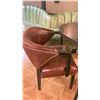 Image 3 : DARK WOOD 54"W X 36" OVAL TABLE WITH 3 DARK WOOD BROWN LEATHER STUDDED ARM CHAIRS