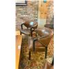 Image 3 : BROWN LEATHER STUDDED BACK 3 SEAT COUCH, 3 DARK WOOD BROWN LEATHER STUDDED ARM CHAIRS, METAL BASE