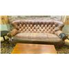 Image 2 : BROWN LEATHER STUDDED BACK 3 SEAT COUCH, 3 DARK WOOD BROWN LEATHER STUDDED ARM CHAIRS, METAL BASE