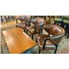 Image 3 : BROWN LEATHER STUDDED BACK 3 SEAT COUCH, 3 DARK WOOD BROWN LEATHER STUDDED ARM CHAIRS, METAL BASE