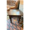 Image 2 : BROWN LEATHER STUDDED BACK 3 SEAT COUCH, 4 DARK WOOD BROWN LEATHER STUDDED ARM CHAIRS, METAL BASE