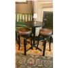 Image 3 : PAIR OF 24" ROUND X 43"H WOOD TOP BAR TABLE WITH 4 DARK WOOD BROWN LEATHER TOP