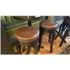 Image 4 : PAIR OF 24" ROUND X 43"H WOOD TOP BAR TABLE WITH 4 DARK WOOD BROWN LEATHER TOP