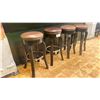 Image 2 : 4 DARK WOOD BROWN LEATHER TOP STUDDED BAR STOOLS